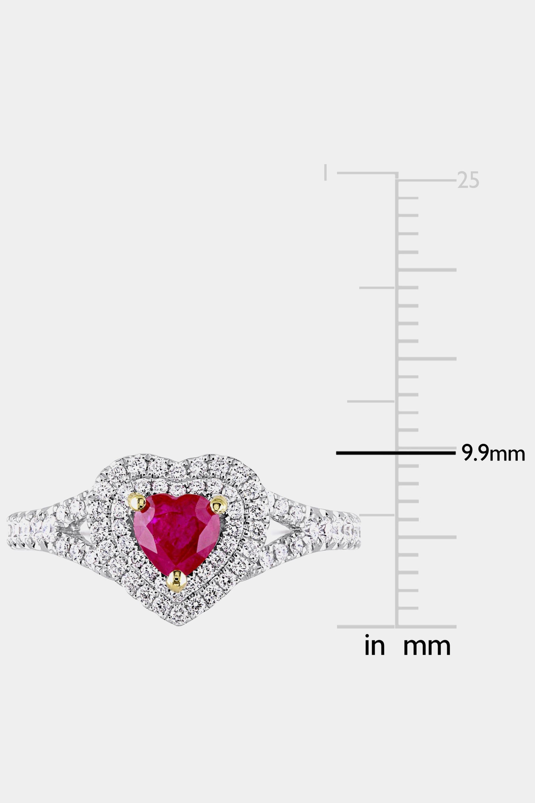 Ruby and Diamond Heart Double Halo Ring in 14k White Gold with Yellow Gold Prongs sold by Lord & Taylor product image thumbnail 3
