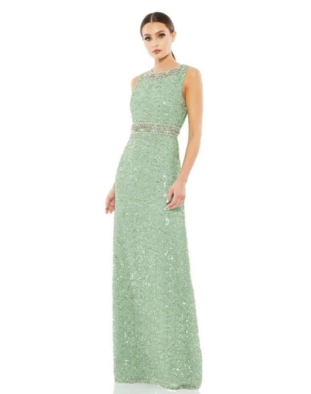 Sequined Sleeveless Embellished Neckline Gown sold by Lord & Taylor