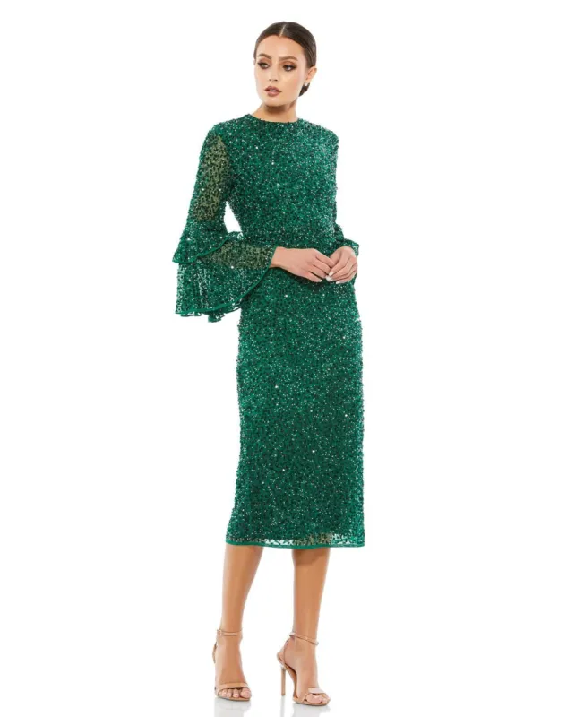 Fully Sequined Ruffle Tiered 3/4 Sleeve Midi Dress sold by Lord & Taylor