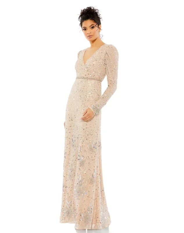 Sequined Floral Embellihsed Long Sleeve Gown sold by Lord & Taylor