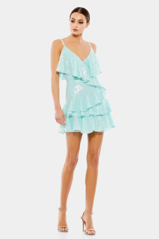 Sequined Ruffle Tiered Faux Wrap Mini Dress sold by Lord & Taylor