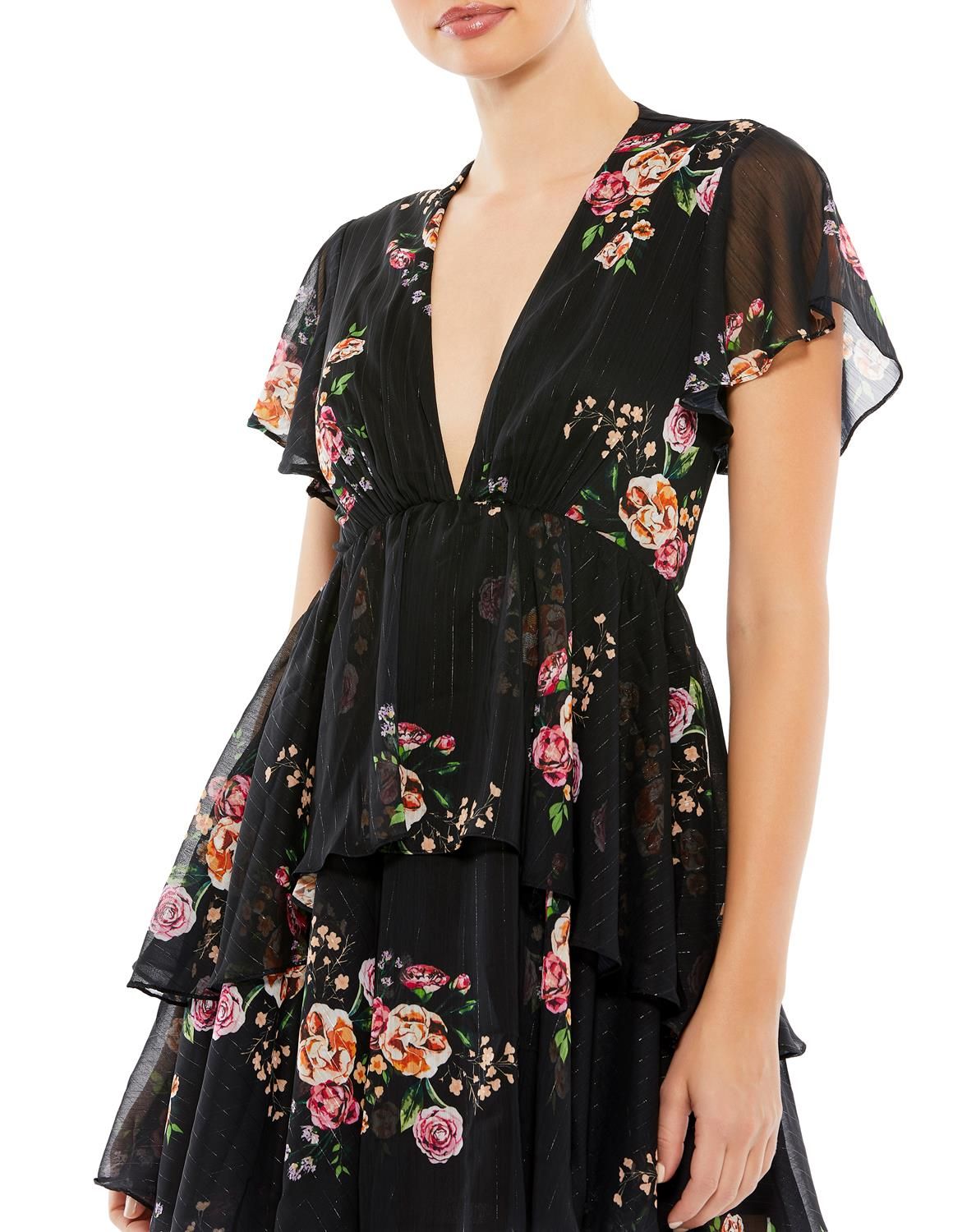 Tiered Ruffle Floral Print V Neck Butterfly Sleeve sold by Lord & Taylor product image thumbnail 4