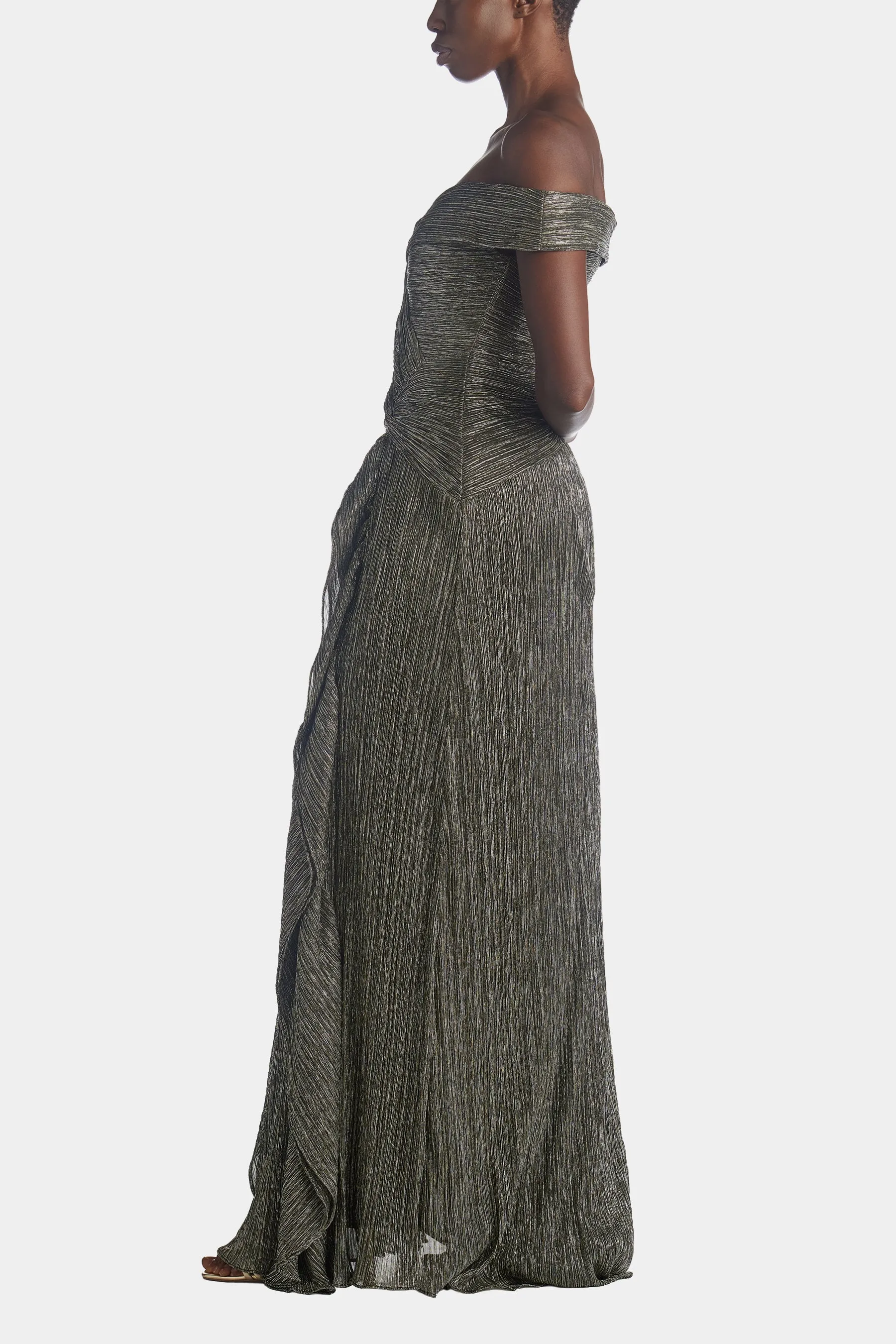 Off The Shoulder Metallic Pleaded Gown sold by Lord & Taylor product image thumbnail 3