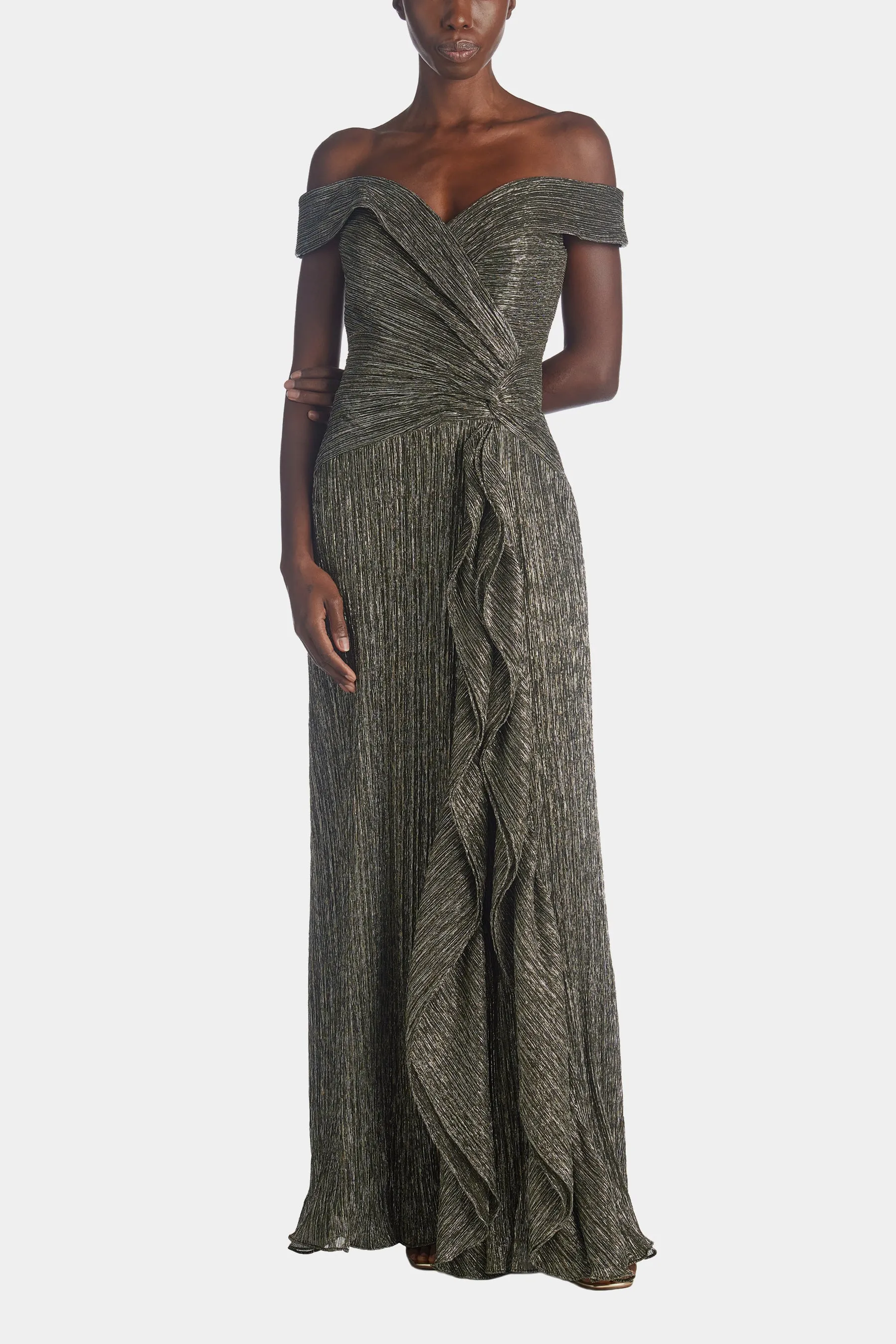 Off The Shoulder Metallic Pleaded Gown sold by Lord & Taylor product image thumbnail 4