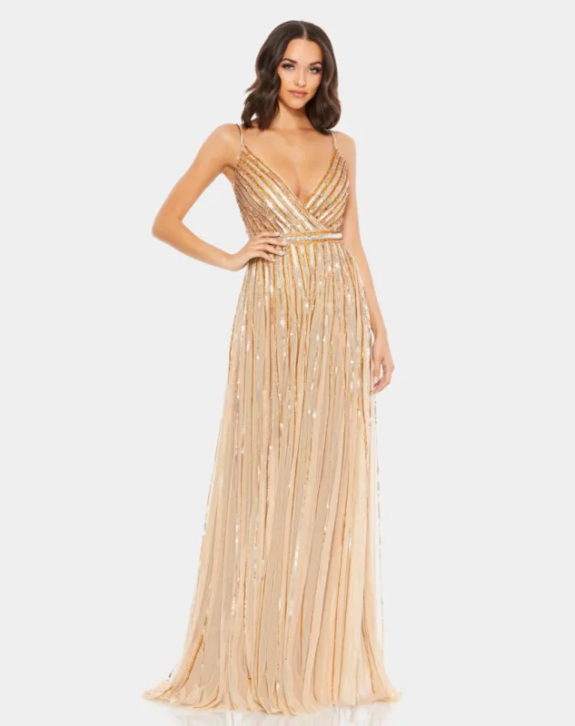 Sequined Wrap Over Sleeveless Gown sold by Lord & Taylor