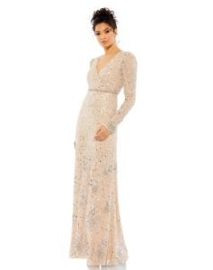 Sequined Floral Embellihsed Long Sleeve Gown sold by Lord & Taylor