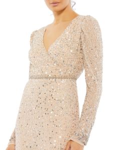 Sequined Floral Embellihsed Long Sleeve Gown sold by Lord & Taylor