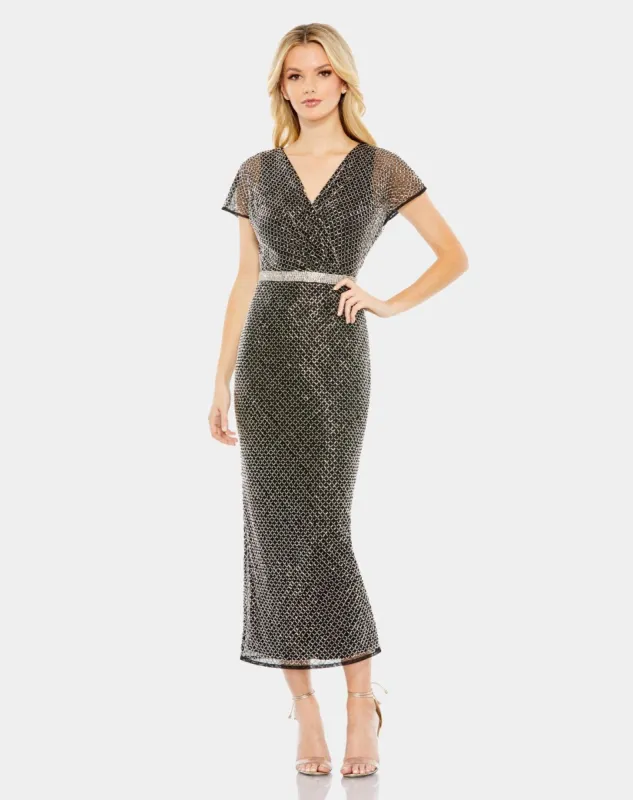 Beaded Wrapped V-Neck Dress sold by Lord & Taylor