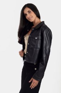 Faux Leather Trucker Shacket sold by Lord & Taylor
