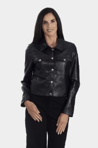 Faux Leather Trucker Shacket sold by Lord & Taylor