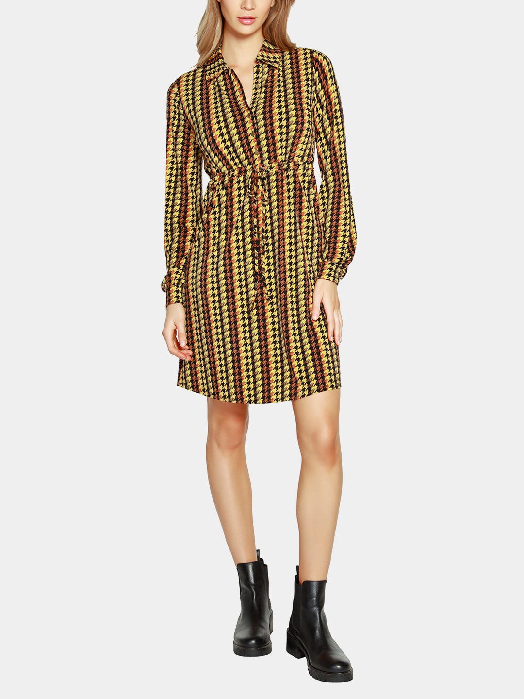 Belldini Black Label Houndstooth Long Sleeve Shirt Dress sold by Lord & Taylor