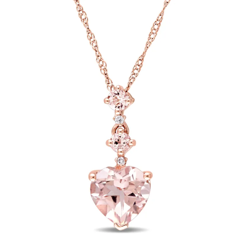 Morganite and Diamond Accent Heart Tiered Dangle Necklace sold by Lord & Taylor