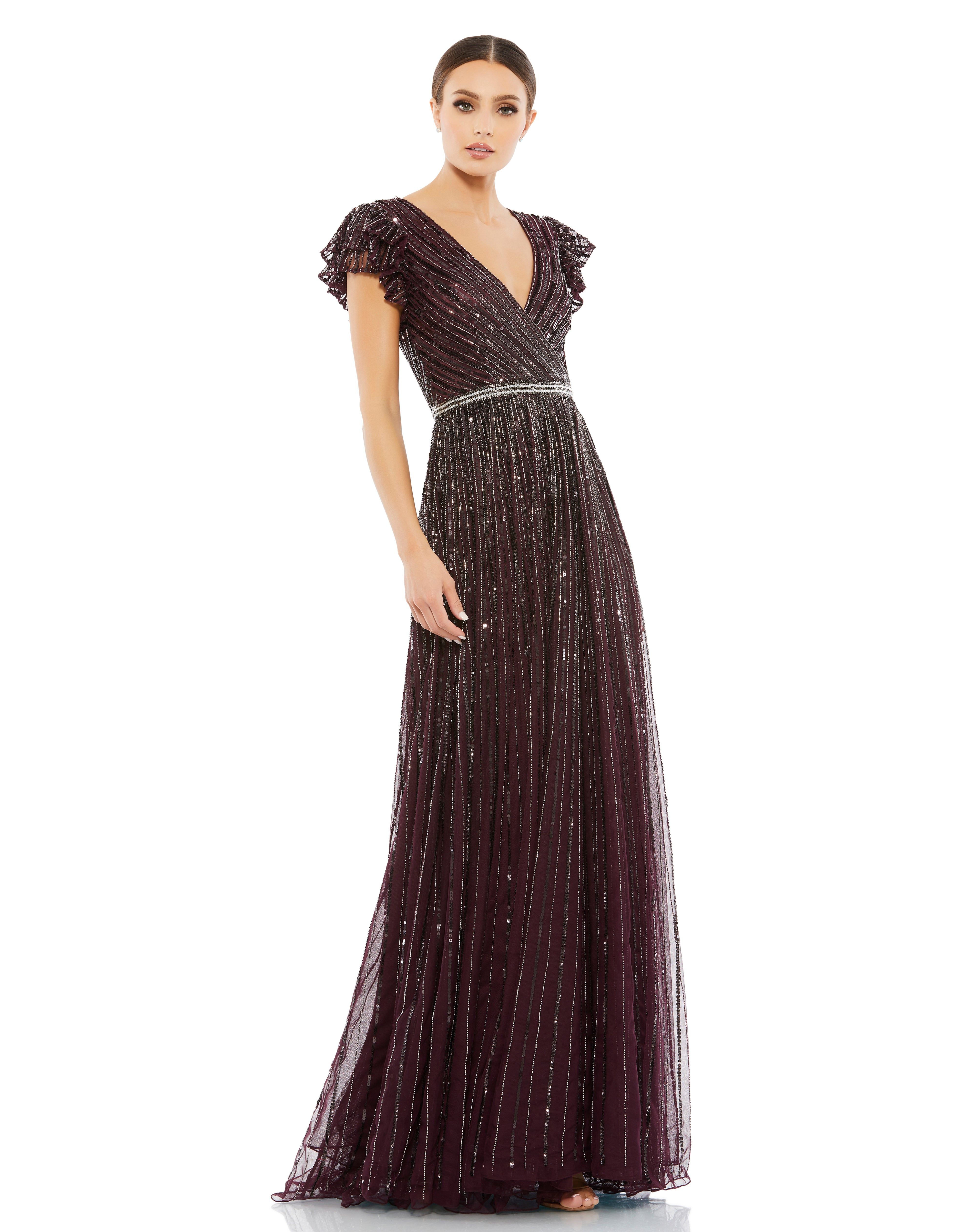 Sequined Wrap Over Ruffled Cap Sleeve Gown sold by Lord & Taylor product image thumbnail 14