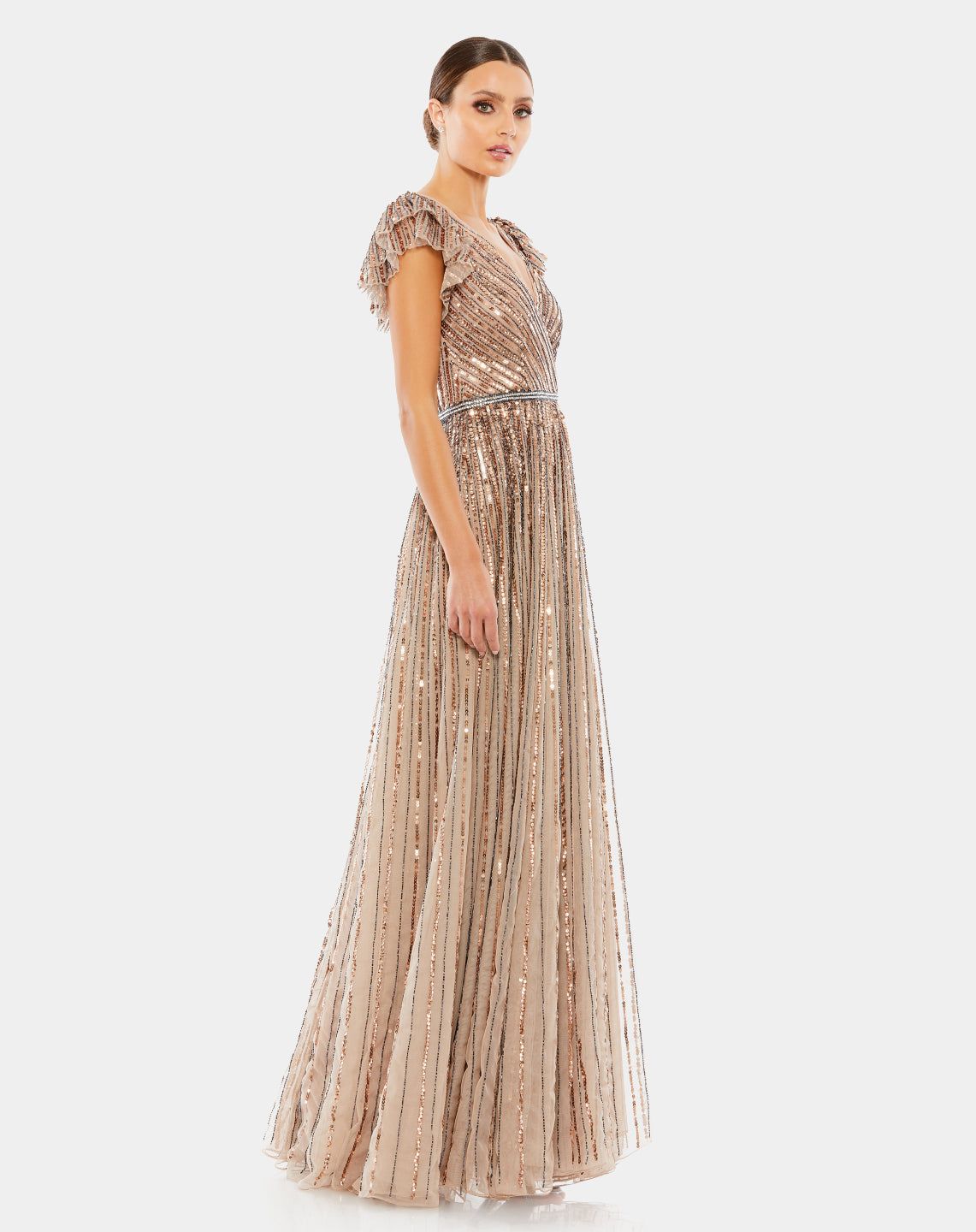 Sequined Wrap Over Ruffled Cap Sleeve Gown sold by Lord & Taylor product image thumbnail 11