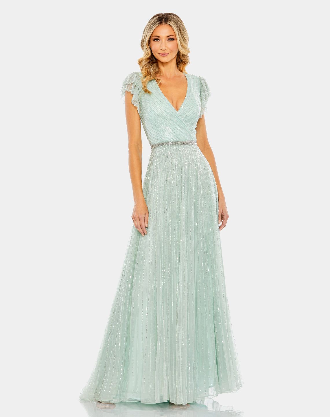 Sequined Wrap Over Ruffled Cap Sleeve Gown sold by Lord & Taylor product image thumbnail 7