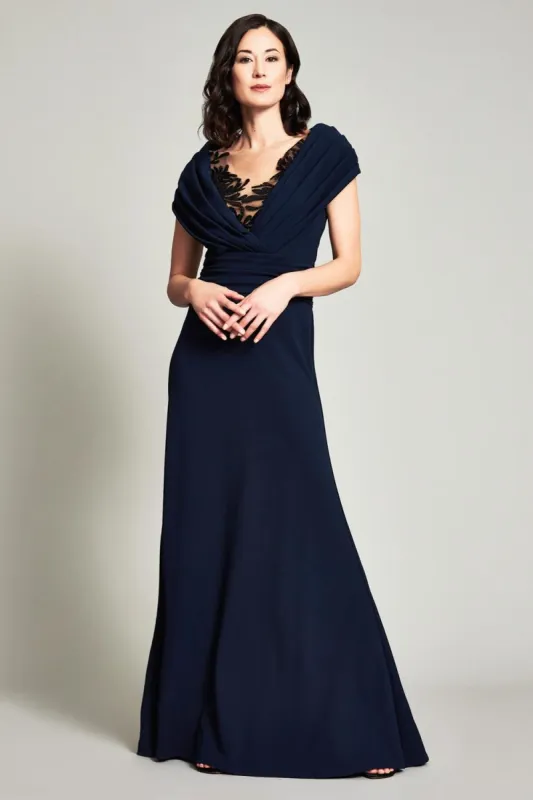 Portrait Collar Crepe Sequin Lace Gown sold by Lord & Taylor