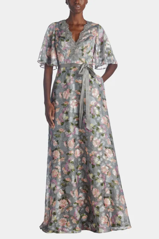 Flutter Sleeve Burnout Gown sold by Lord & Taylor