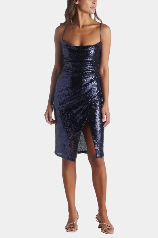 Cowl Neck Shirring Satin Midi Dress sold by Lord & Taylor