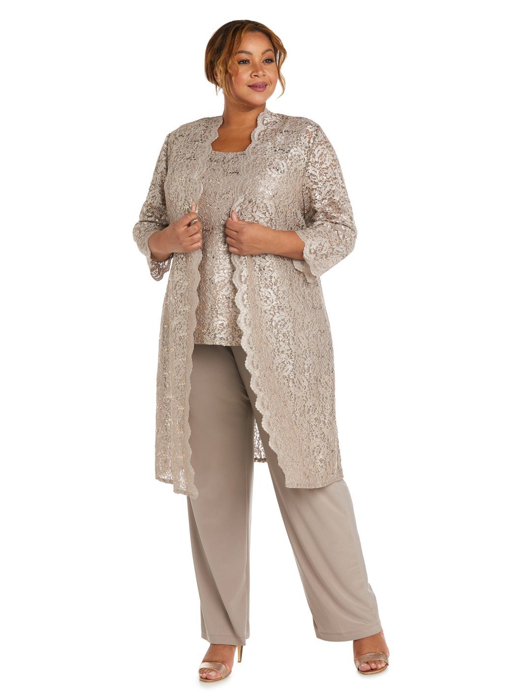 Metallic Lace Tank Top and Pant Set with Sheer Lace Jacket sold by Lord & Taylor product image thumbnail 6