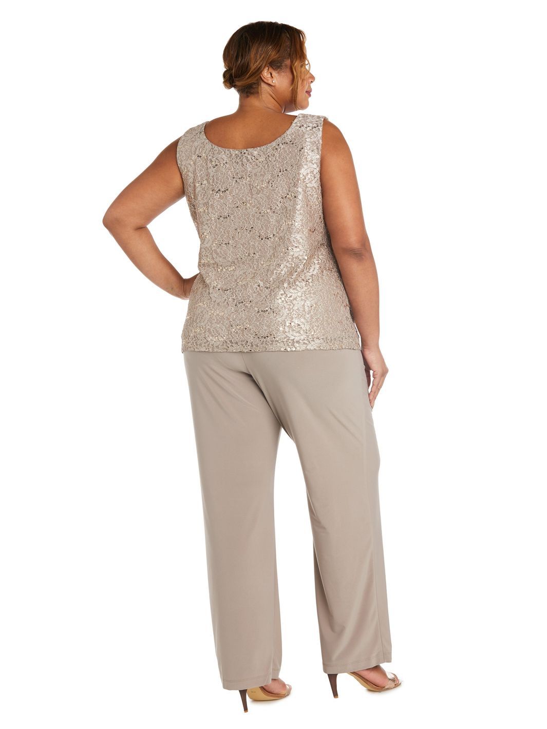 Metallic Lace Tank Top and Pant Set with Sheer Lace Jacket sold by Lord & Taylor product image thumbnail 4