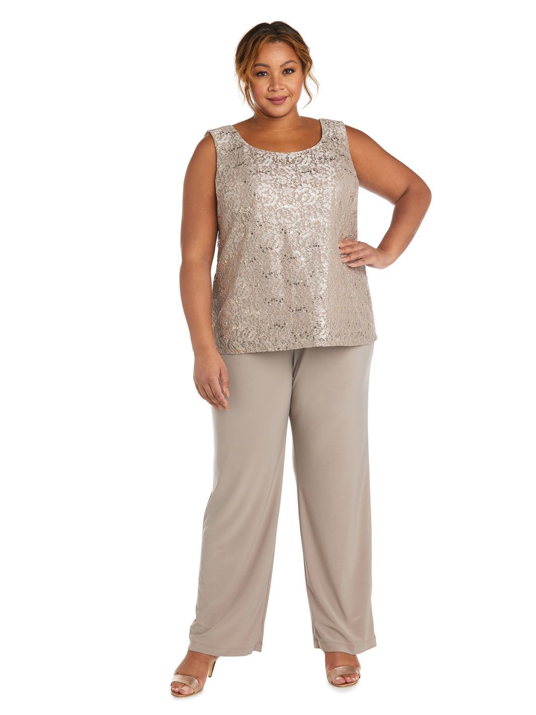 Metallic Lace Tank Top and Pant Set with Sheer Lace Jacket sold by Lord & Taylor product image thumbnail 3