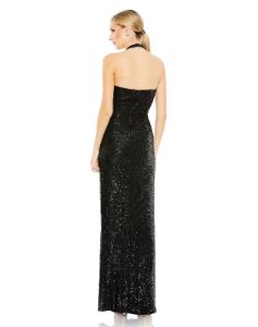 Sequined Halter Strap Low Side Knot Gown sold by Lord & Taylor