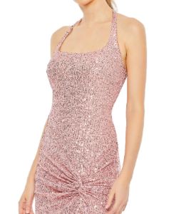 Sequined Halter Strap Low Side Knot Gown sold by Lord & Taylor