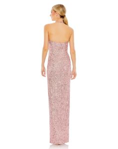 Sequined Halter Strap Low Side Knot Gown sold by Lord & Taylor