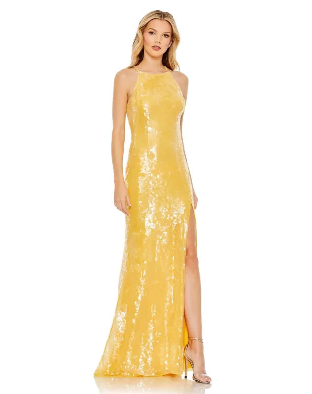 Sequined High Neck Strappy Low Back Gown sold by Lord & Taylor