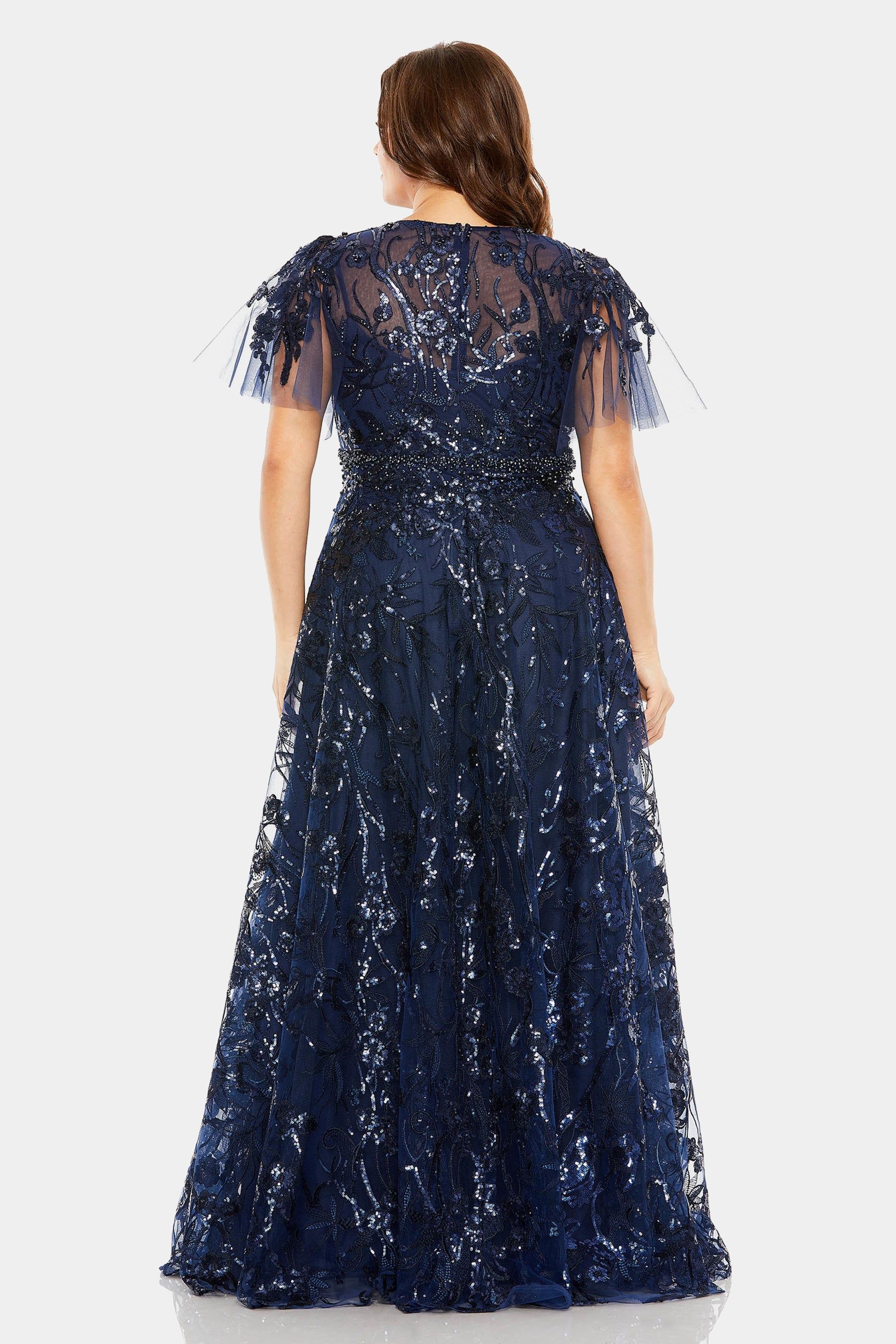 High Neck Flutter Sleeve Embellished A Ling Gown sold by Lord & Taylor product image thumbnail 5