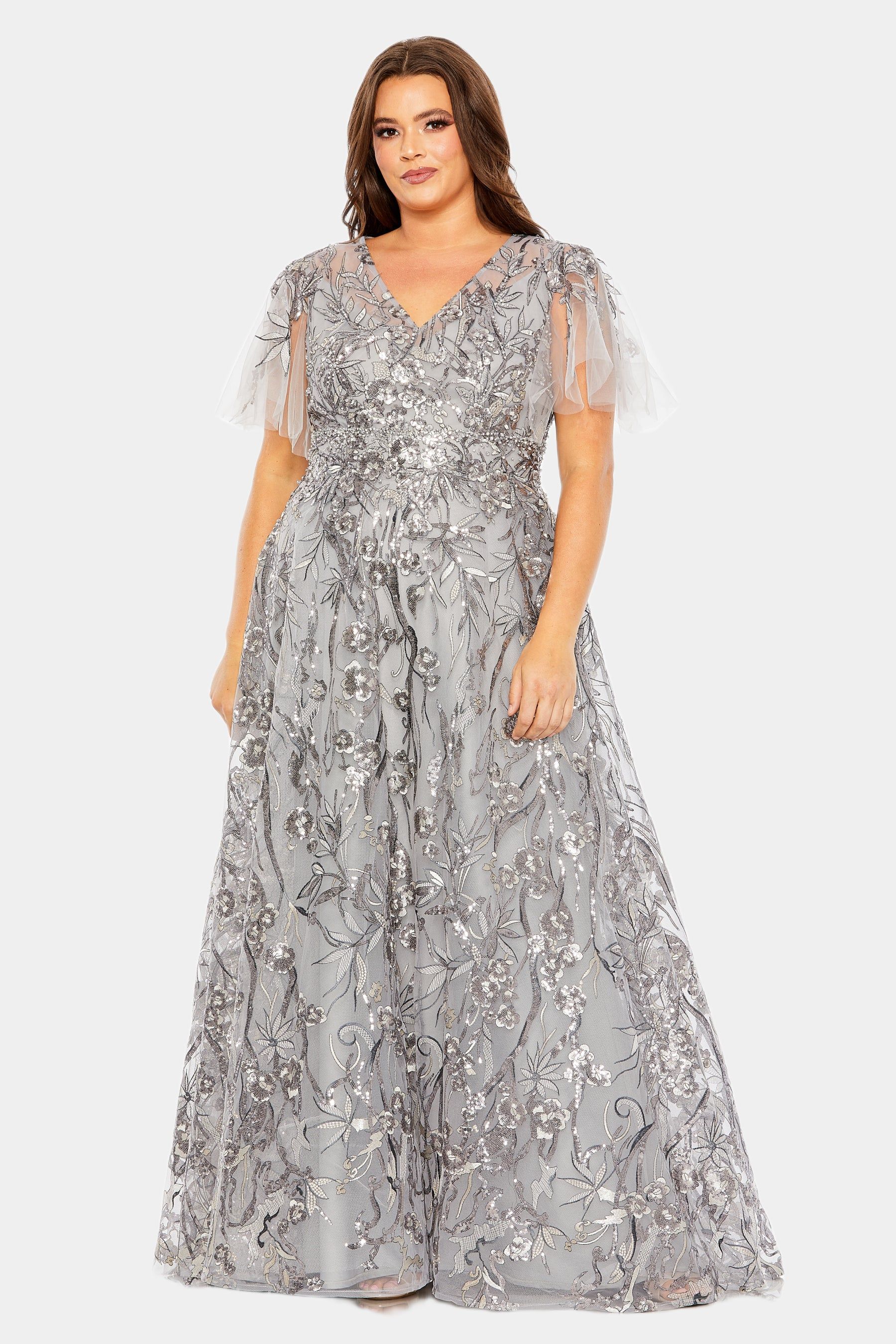 High Neck Flutter Sleeve Embellished A Ling Gown sold by Lord & Taylor product image thumbnail 3