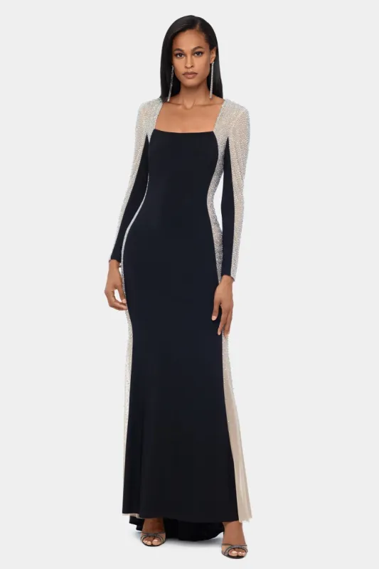 Long Ity Square Neck Caviar Beaded Sleeve Dress sold by Lord & Taylor