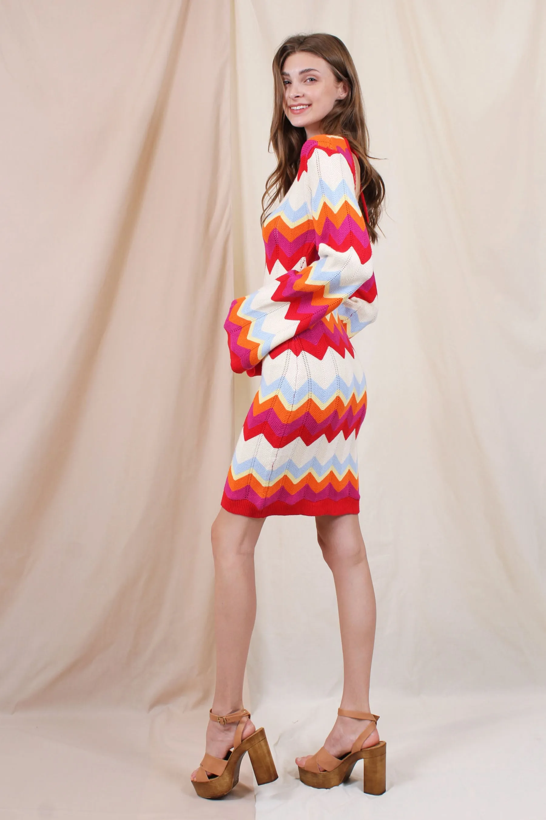 CHEVRON STRIPED SWEATER KNIT MINI DRESS sold by Lord & Taylor