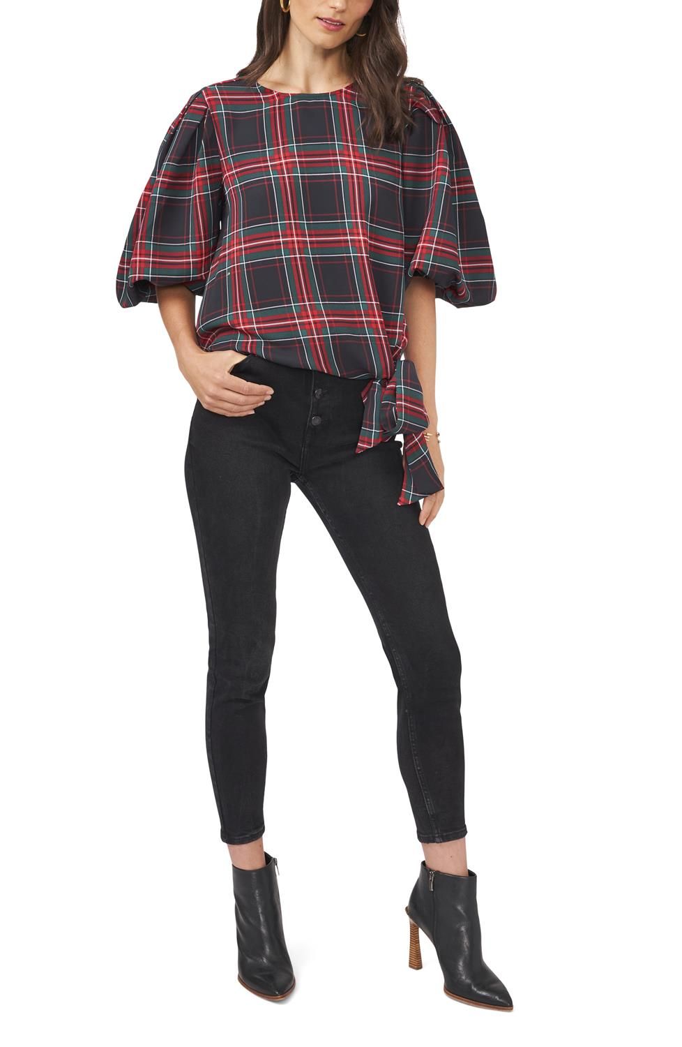 Puff Sleeve Side Tie Plaid Blouse sold by Lord & Taylor product image thumbnail 4