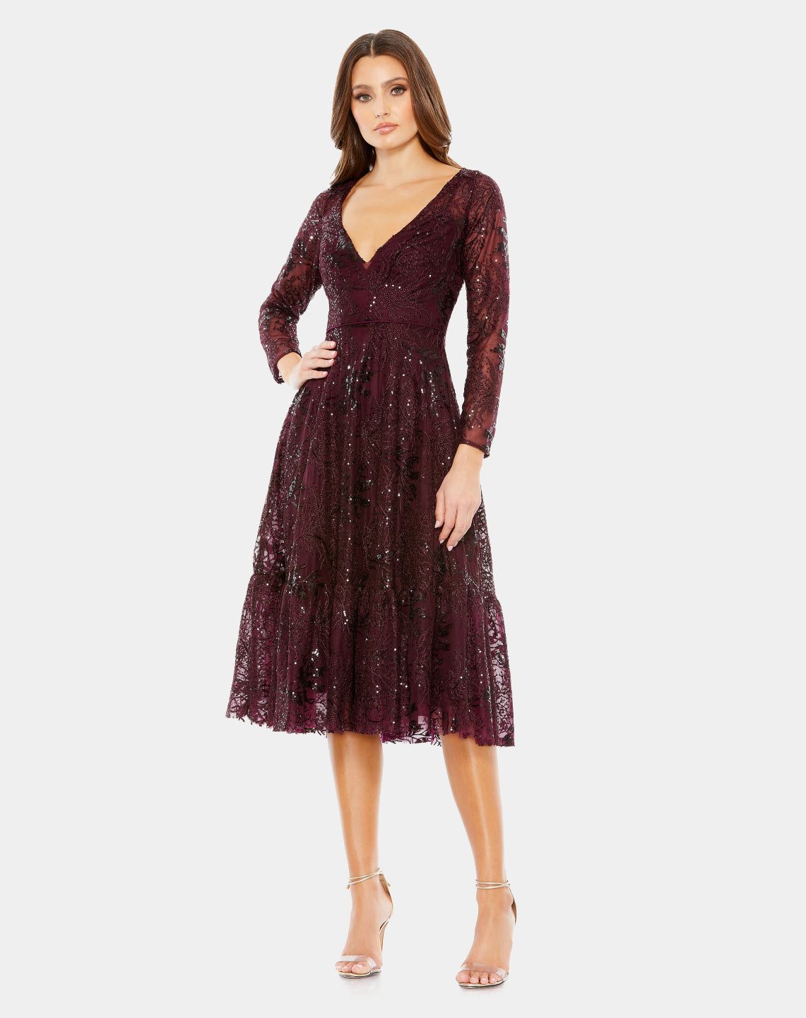 Lace Embellished Long Sleeve Ruffle Hem Dress sold by Lord & Taylor