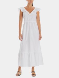 Floral Print Ruffle Neck Midi Dress sold by Lord & Taylor