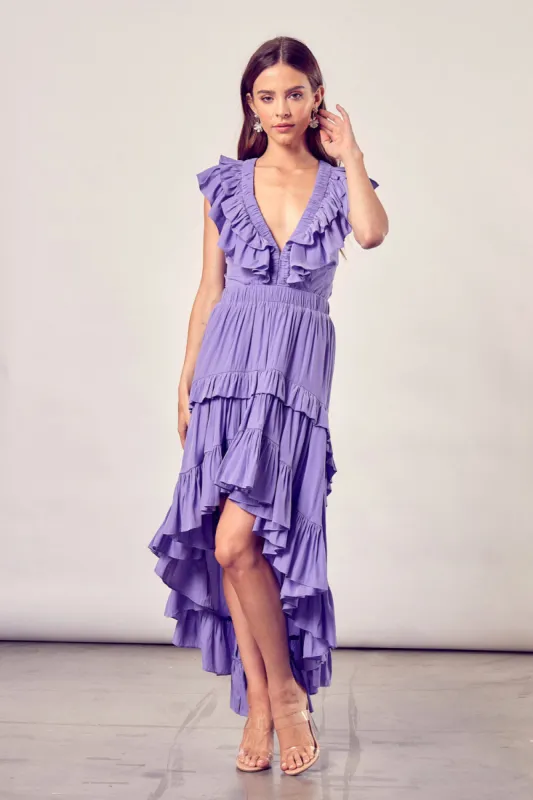 V-Neck Hi Lo Ruffle Dress sold by Lord & Taylor