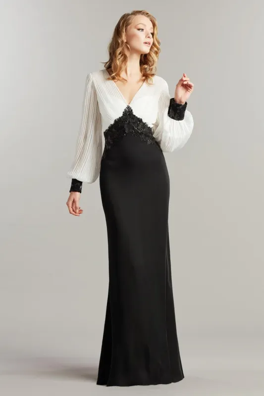 Long Sleeve Chiffon Sequin Crepe Gown sold by Lord & Taylor