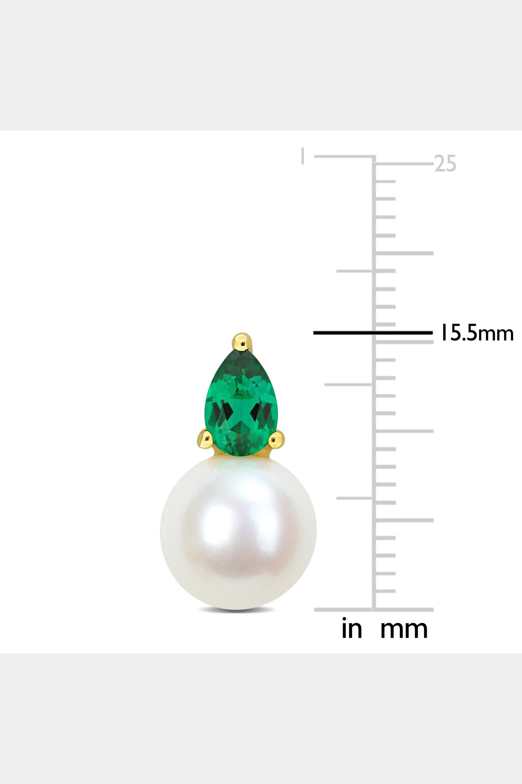 Freshwater Cultured Pearl And Created Emerald Drop Earrings sold by Lord & Taylor product image thumbnail 3