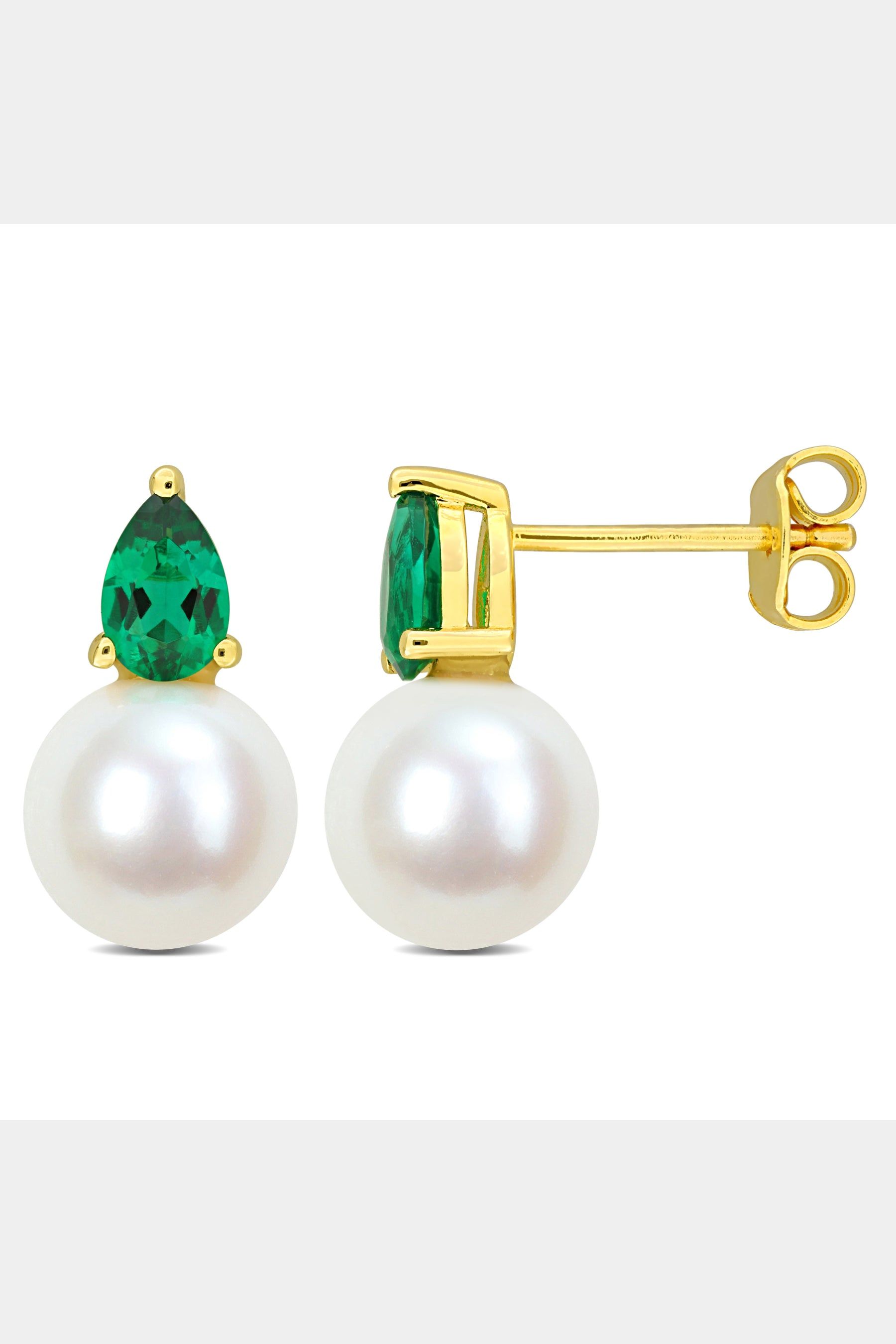 Freshwater Cultured Pearl And Created Emerald Drop Earrings sold by Lord & Taylor