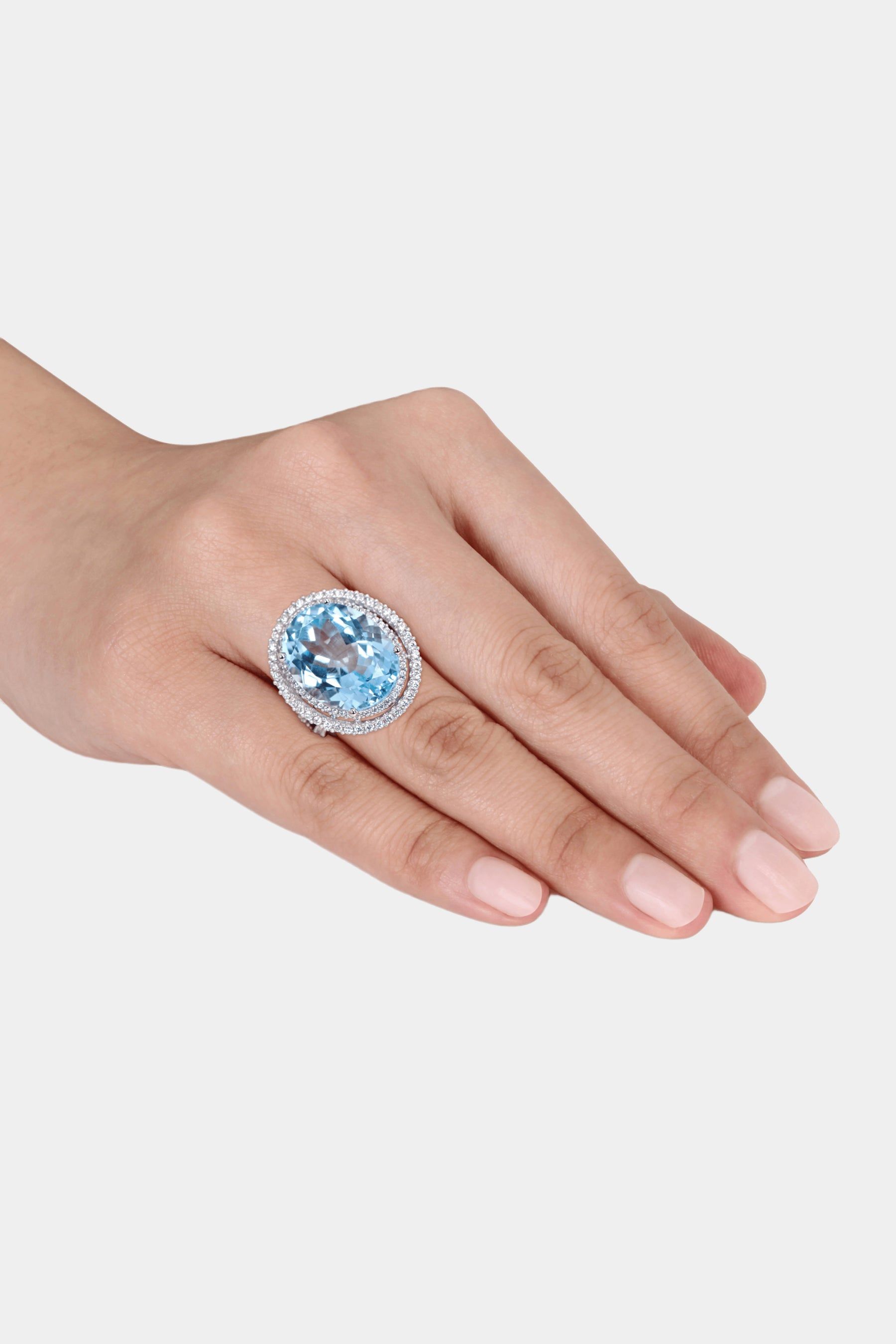 Oval Sky-Blue Topaz and Diamond Double Halo Ring in 14k White Gold sold by Lord & Taylor product image thumbnail 3
