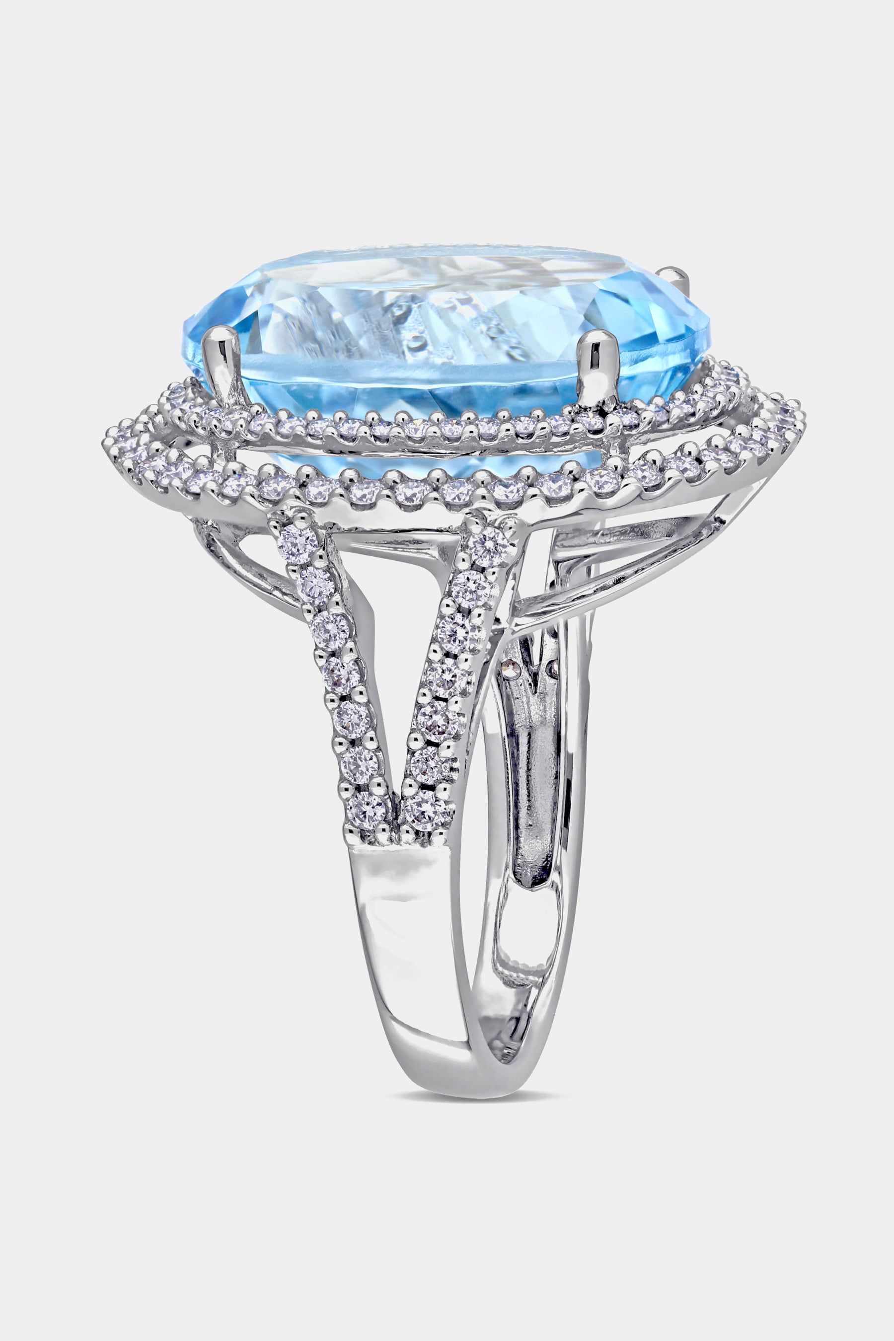 Oval Sky-Blue Topaz and Diamond Double Halo Ring in 14k White Gold sold by Lord & Taylor product image thumbnail 4