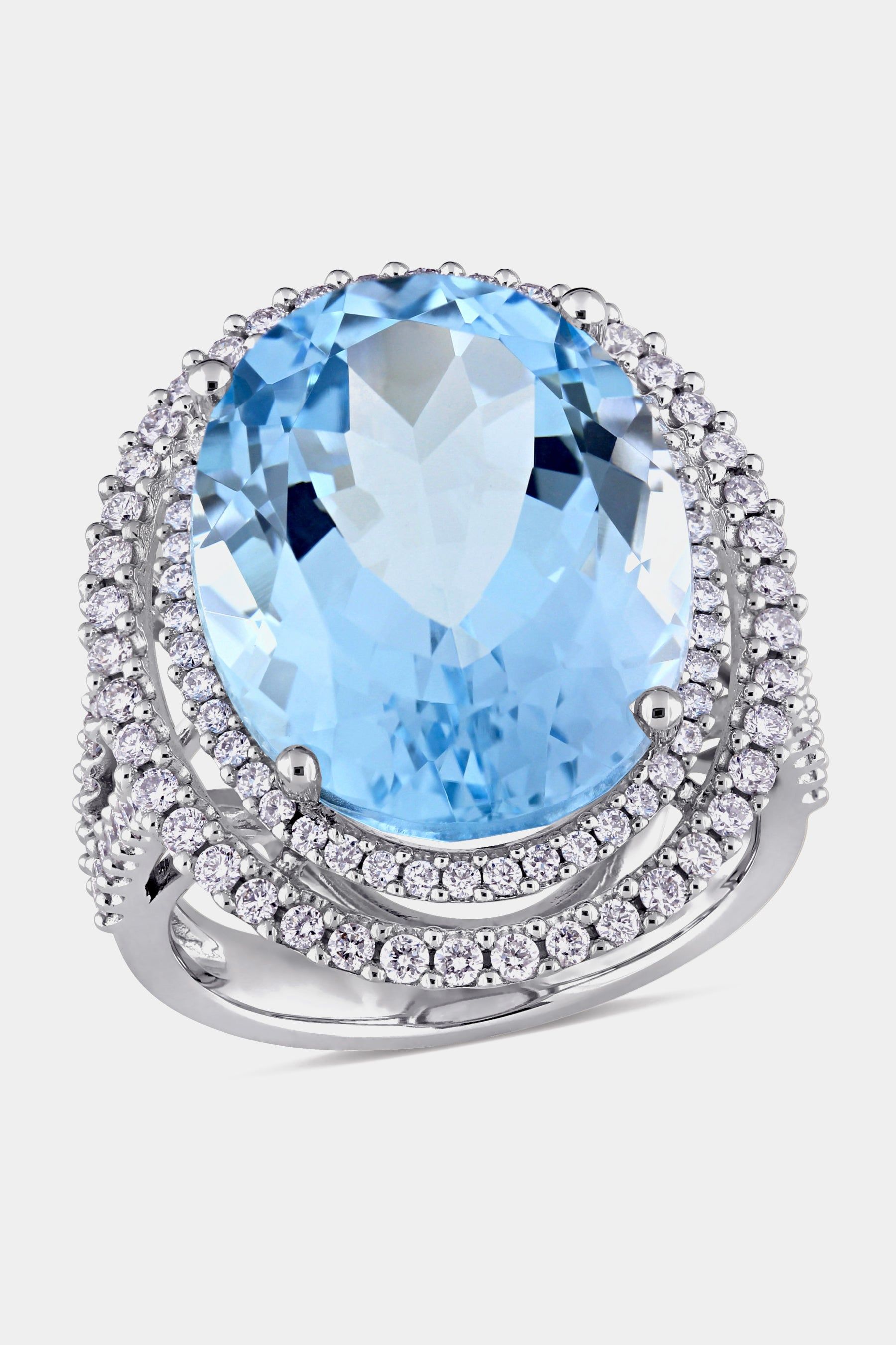 Oval Sky-Blue Topaz and Diamond Double Halo Ring in 14k White Gold sold by Lord & Taylor