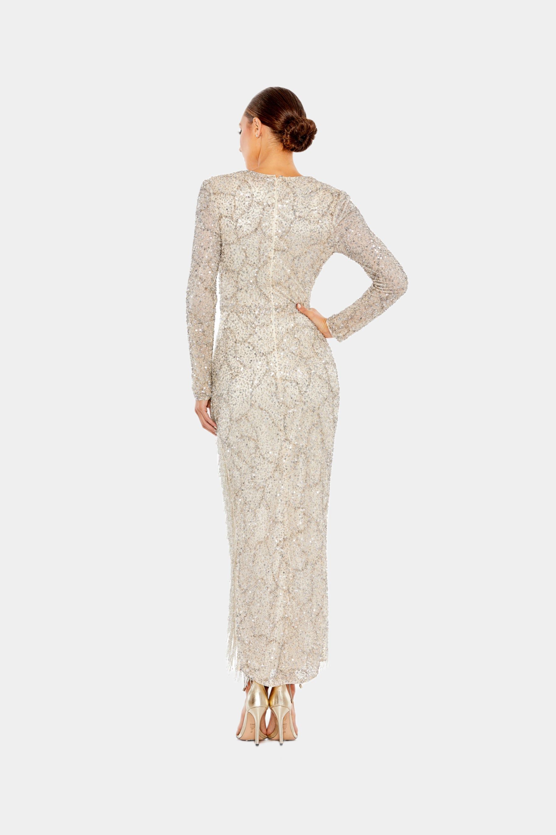 Embellished Long Sleeve V Neck Beaded Hem Gown sold by Lord & Taylor product image thumbnail 3