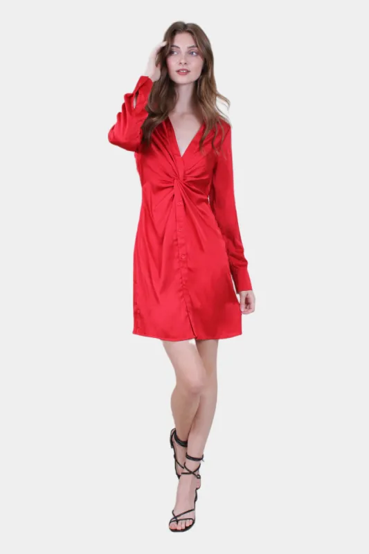 KNOTTED FRONT SHIRT SATIN MINI DRESS sold by Lord & Taylor