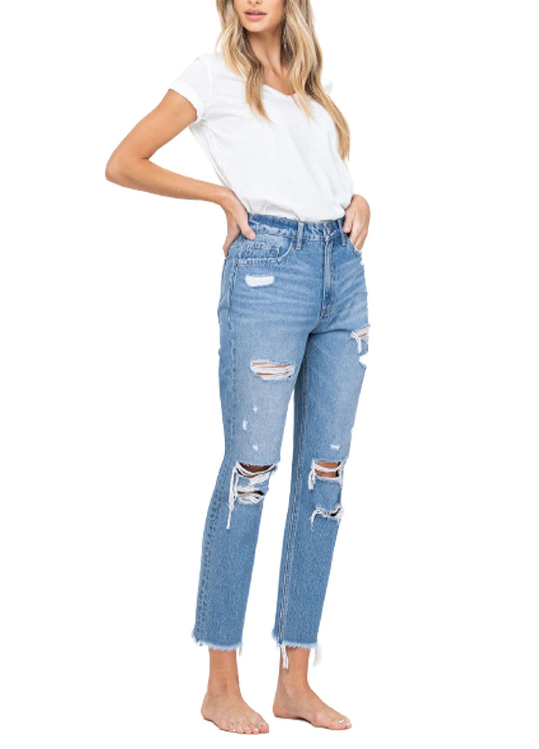 Distressed Raw Hem Mom Jean sold by Lord & Taylor product image thumbnail 4