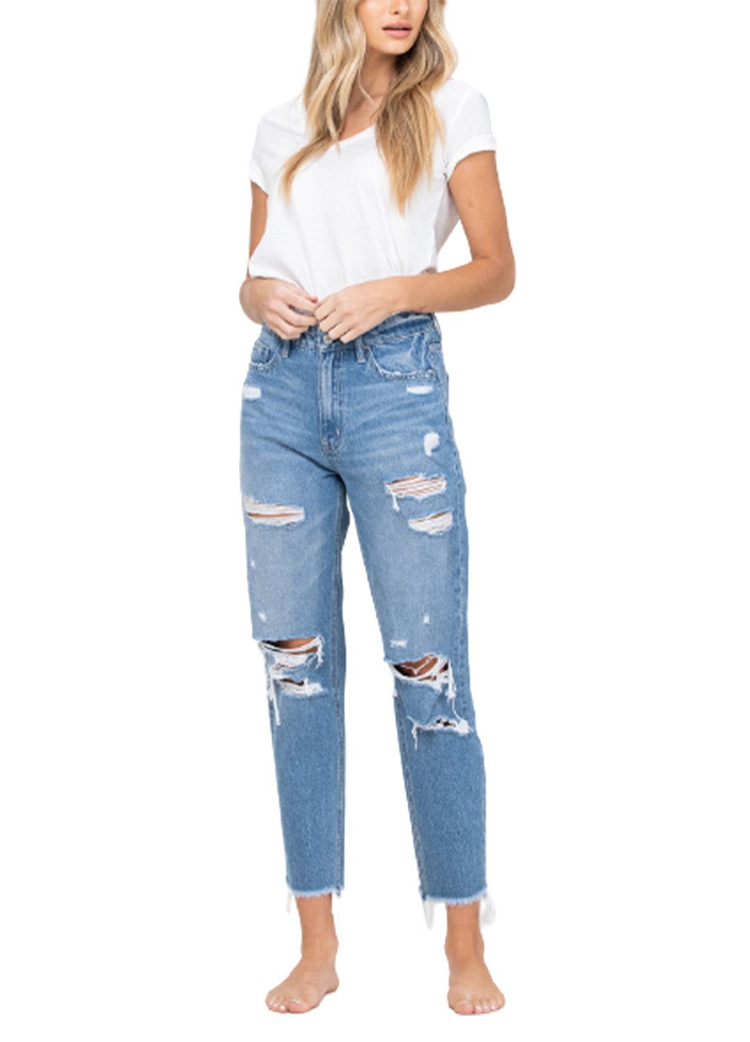 Distressed Raw Hem Mom Jean sold by Lord & Taylor product image thumbnail 2