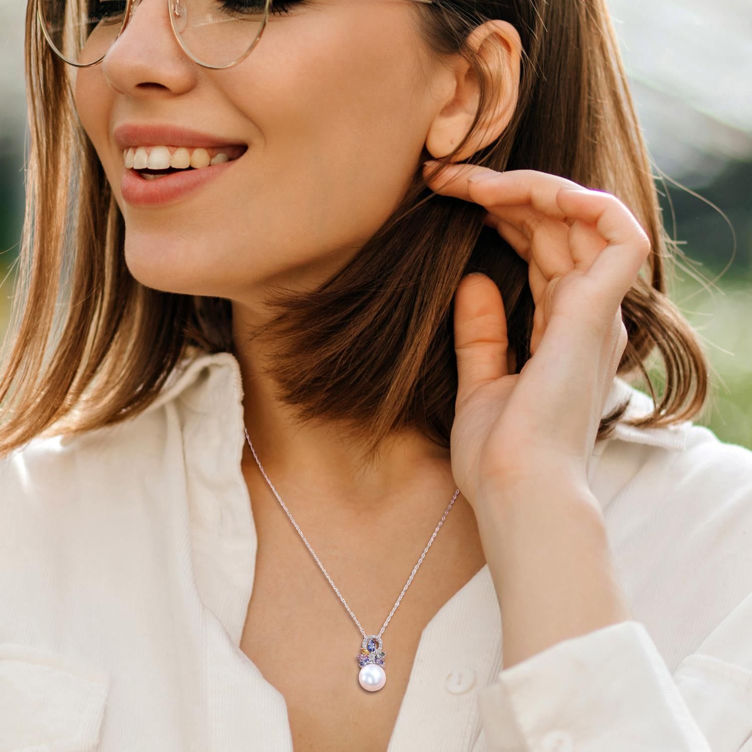 Cultured Freshwater Pearl Sapphire Diamond Necklace sold by Lord & Taylor product image thumbnail 4