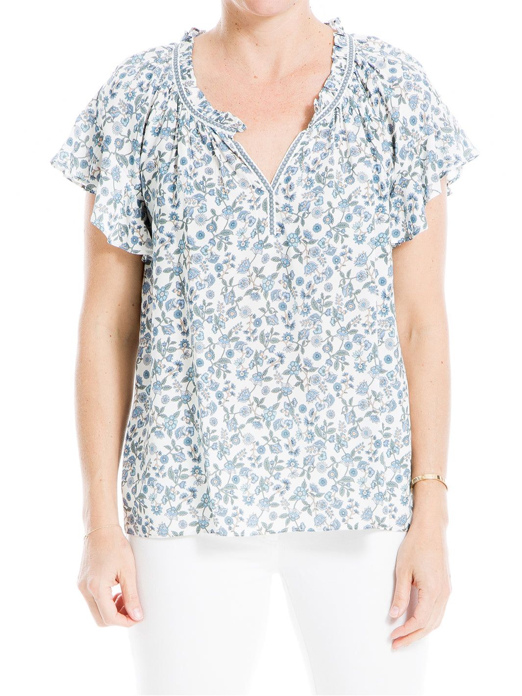 Rayon Split Neck Flutter Sleeve Top sold by Lord & Taylor product image thumbnail 5