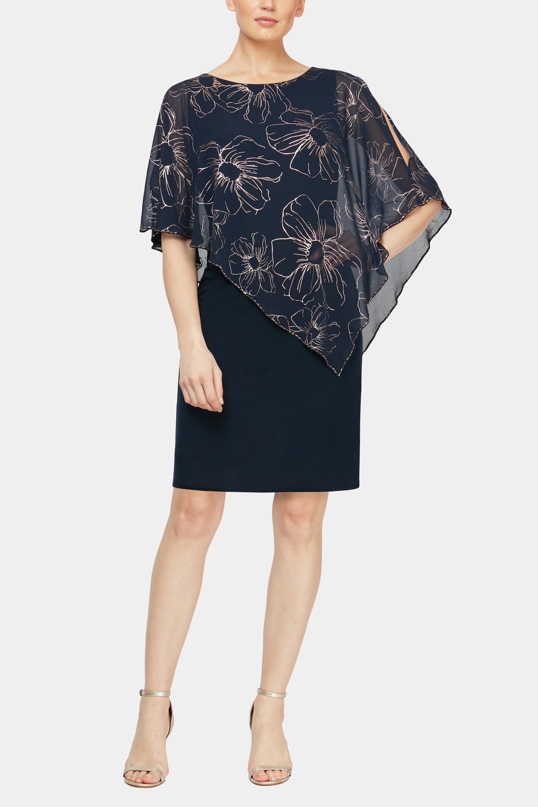 Jersey Sheath Dress With Floral Chiffon Overlay With Beaded Trim sold by Lord & Taylor